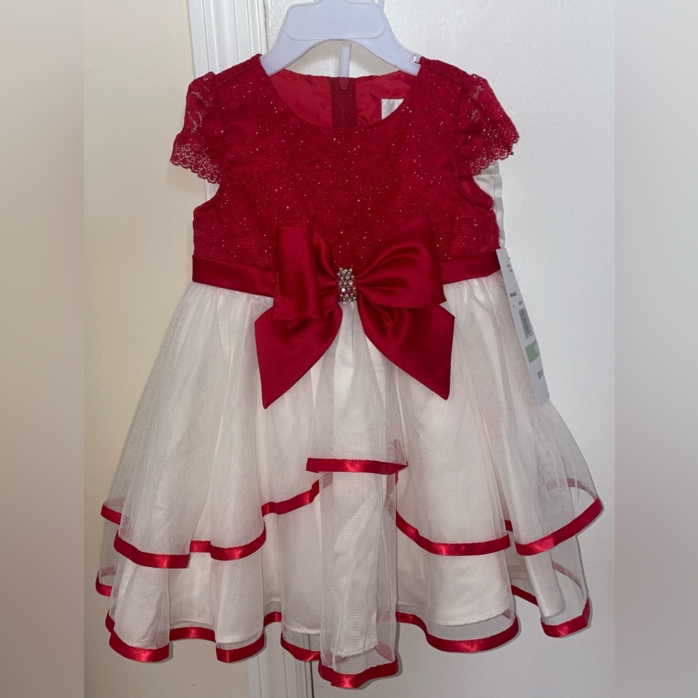 Rare Editions Baby Girl Dress 18M Red White 2-Piece NWT